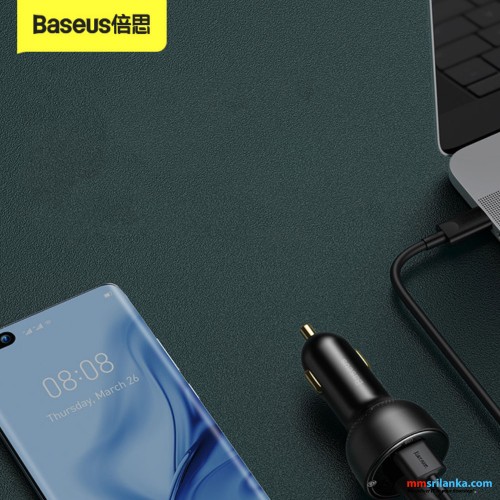 Baseus Superme Digital Display 100w  PPS Dual Quick Car Charger Black（with Baseus Xiaobai series fast charging Cable Type-C to Type-C 100W(20V/5A) 1m Black